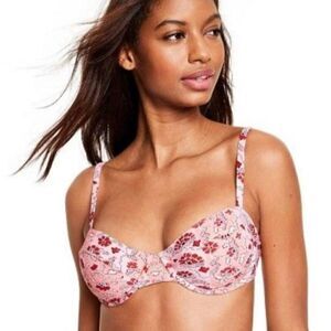 RHODE Pink/Red Women's Whimsical Floral Print Underwire Bikini Top NWT D/DD
